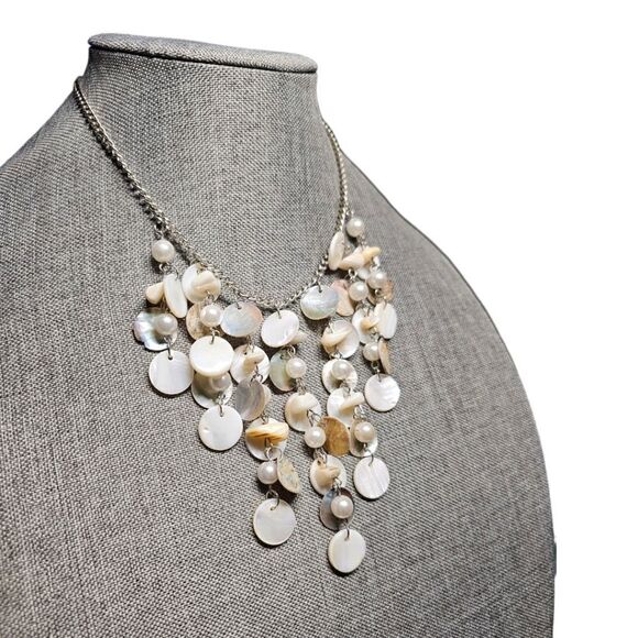 Abalone Aura & Mother of Pearl Disc Cascade Necklace (NWOT) - Picture 1 of 10